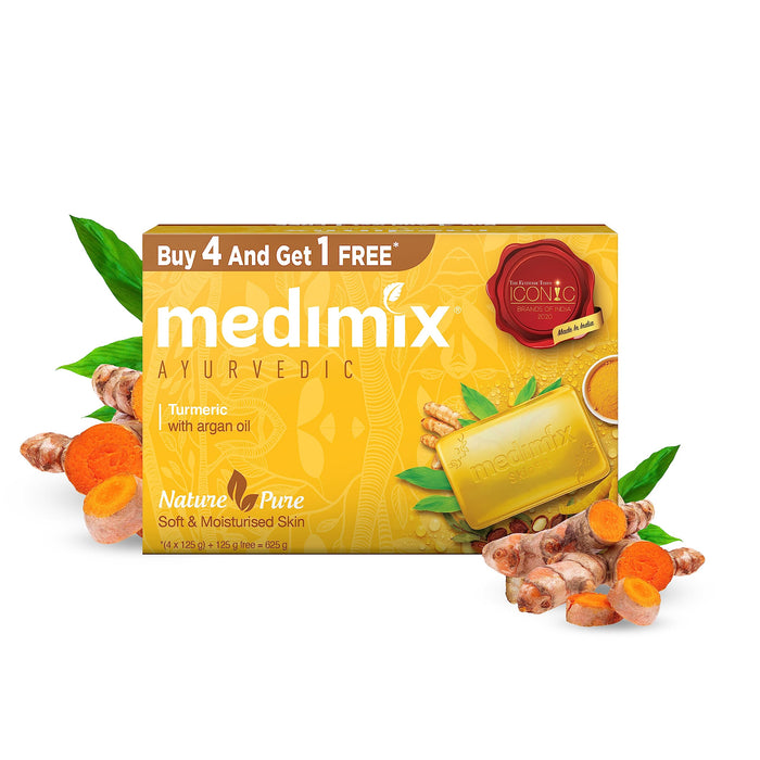 Medimix Ayurvedic Turmeric & Argan Oil Bathing Soap, 125Gm (4+1 Offer Pack)