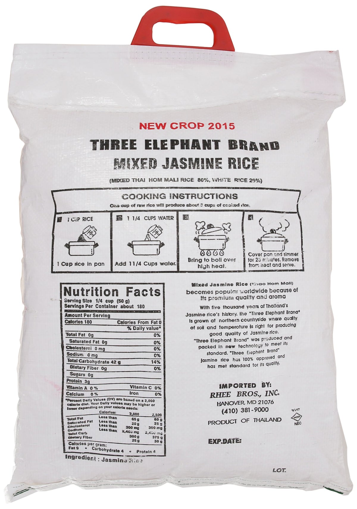 Three Elephants Thai Jasmine Rice, 20 Pound