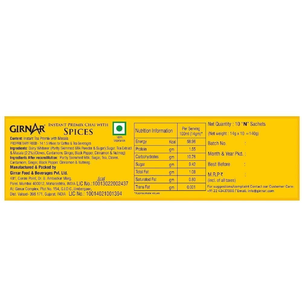 Girnar Instant Chai (Tea) Premix With Masala, 10 Sachet Pack