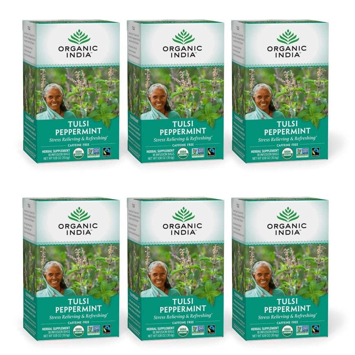 Organic India Tulsi Peppermint Herbal Tea - Holy Basil, Stress Relievi ...