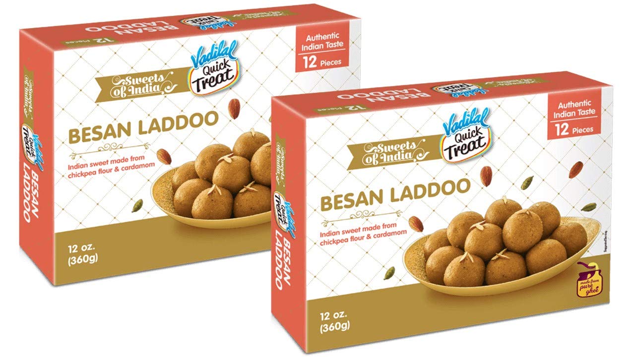 Vadilal Besan Laddoo 360 Grams (12pcs) Twin Pack Authentic Indian Sweets Made With Chickpea Flour & Cardamom.