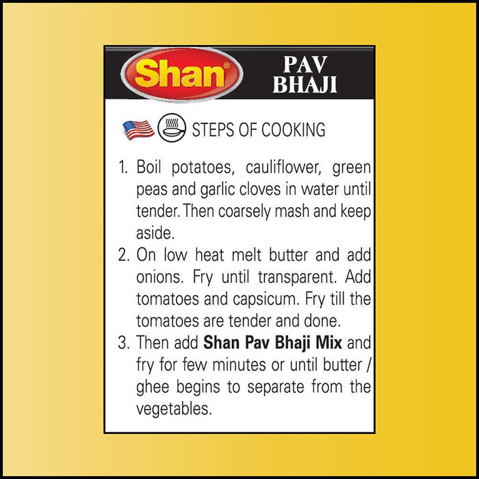 Shan Pav Bhaji Recipe and Seasoning Mix 3.25 oz (100g) - Spice Powder for Mashed Stir Fried Vegetable - Suitable for Vegetarians - Airtight Bag in a Box