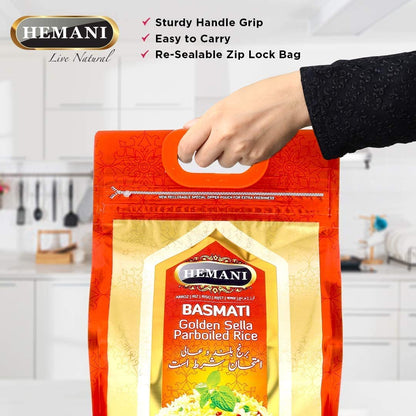 HEMANI Basmati Golden Sella Parboiled Rice 11LB - Great Value Savings - 1 LB FREE - Easy to Cook - Low Glycemic Index