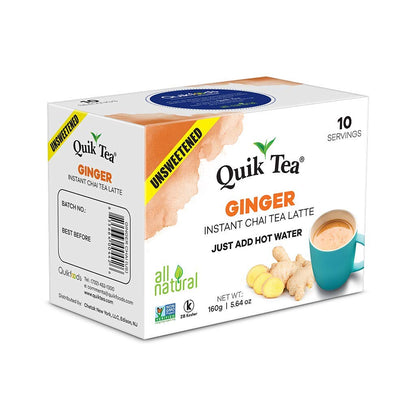 QuikTea Chai Tea Latte - Ginger Chai Tea Latte Pouches (Unsweetened), Ginger, 100 Count, Pack of 10 - Indian Tea