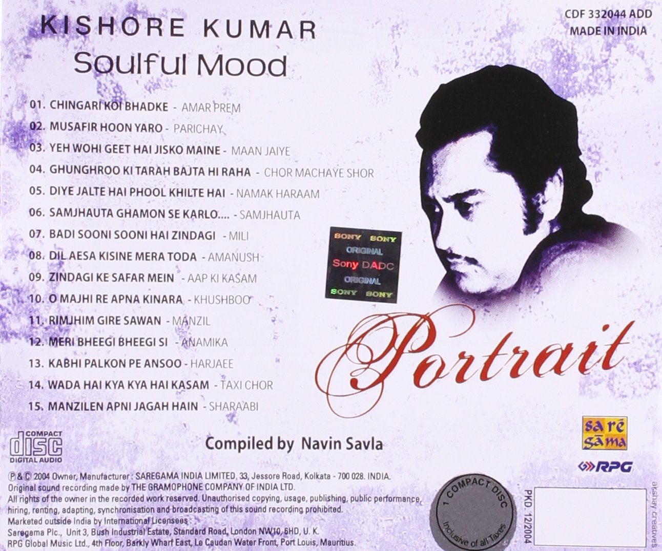 Portrait - Kishore Kumar SoulFul Mood [Audio CD] KISHORE KUMAR