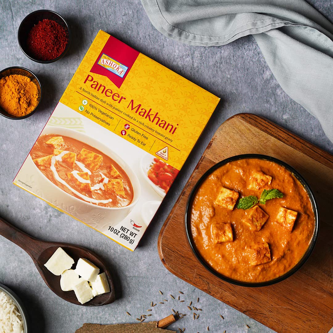 Ashoka Meals 1932, Vegetarian Tomato Cheese Curry, All-Natural, Ready to Eat Indian Meals, Authentic Paneer Makhani, Great for Offices, Healthy Work Lunch, No Preservatives, Pack of 1