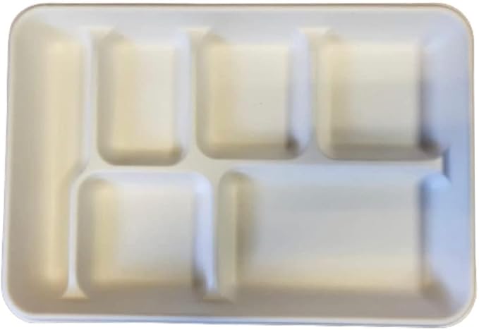Biodegradable 6-Compartment Plates. Bulk 100 Pk. Compartment Thali Plates Trays - 100 Pack For Indian Puja, Partys