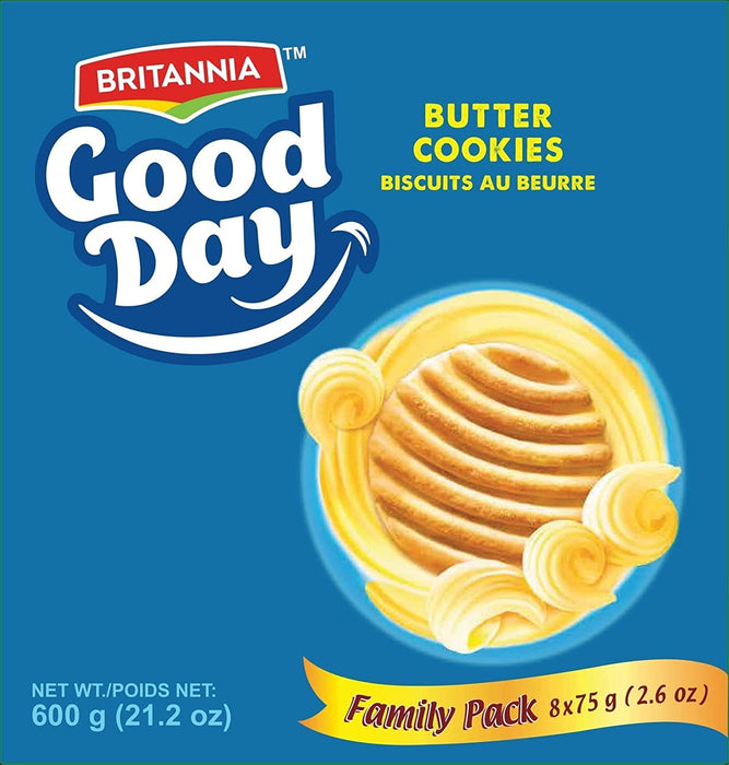 BRITANNIA Good Day Butter Cookies Family Pack 21.2oz (600g) - Breakfast & Tea Time Snacks - Delicious Grocery Cookies - Halal and Suitable for Vegetarians (Pack of 4)