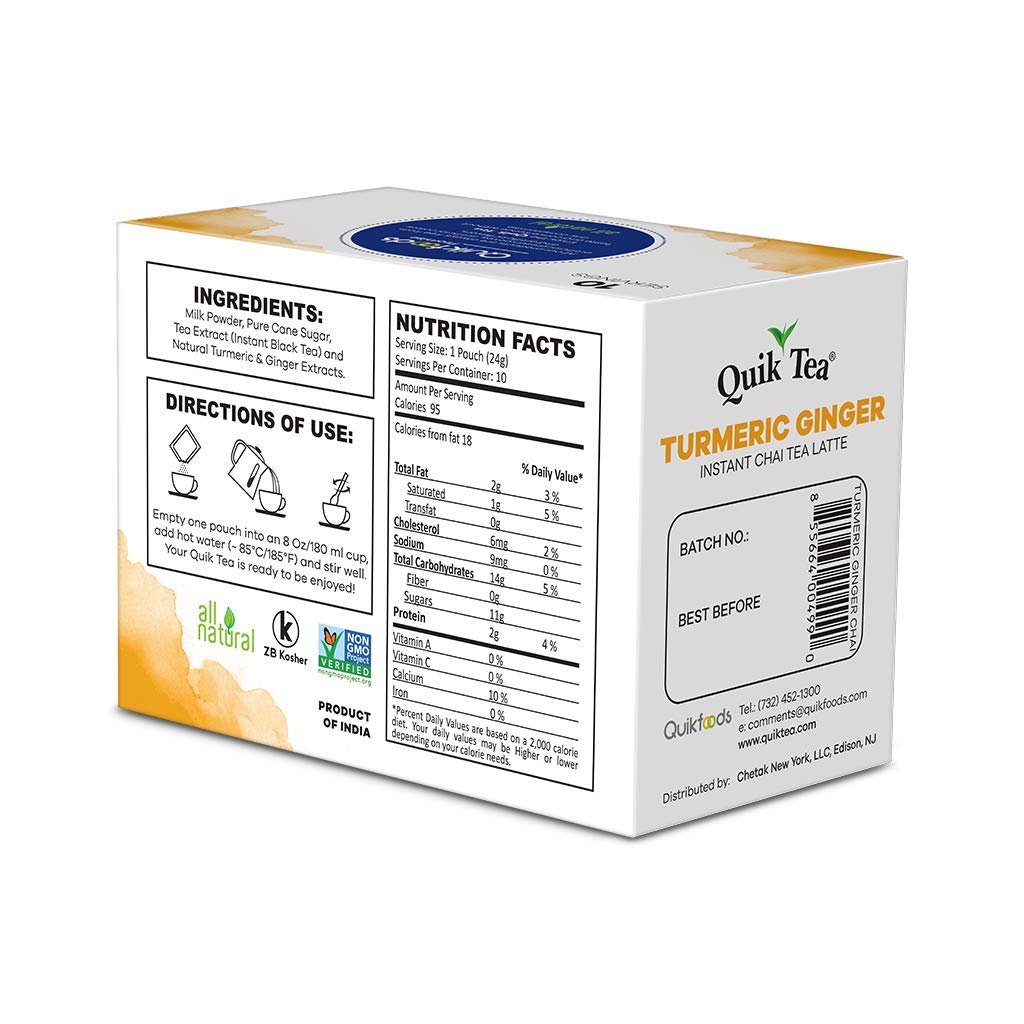 QuikTea Chai Tea Latte, Tumeric Ginger, 34 Oz, 10 count (Pack of 4)