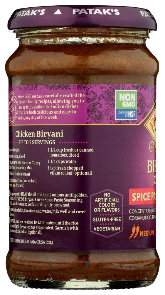Patak's Original Biryani Curry Paste Concentrated Medium 10 oz(Pack of 2)