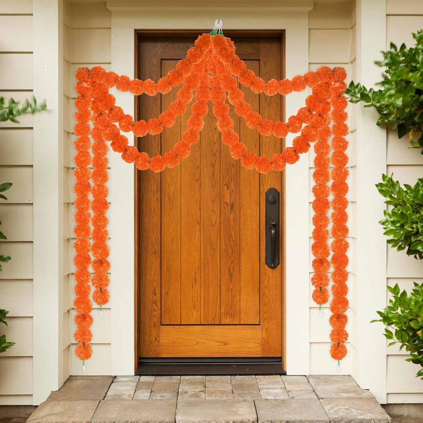 5Pcs Marigold Garland for Decoration, 5 Feet Artificial Marigold Flowers Diwali Decorations for Home, Orange Artificial Marigold Heads for Diwali Party,Indian Weddings, Halloween,Wreath