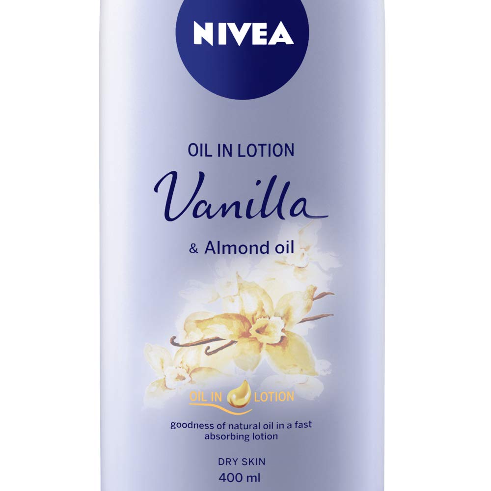 Nivea Vanilla and Almond Oil Body Lotion 400 ml (13.5 oz) - - goodness of natural oil in a fast absorbing lotion. Dry Skin