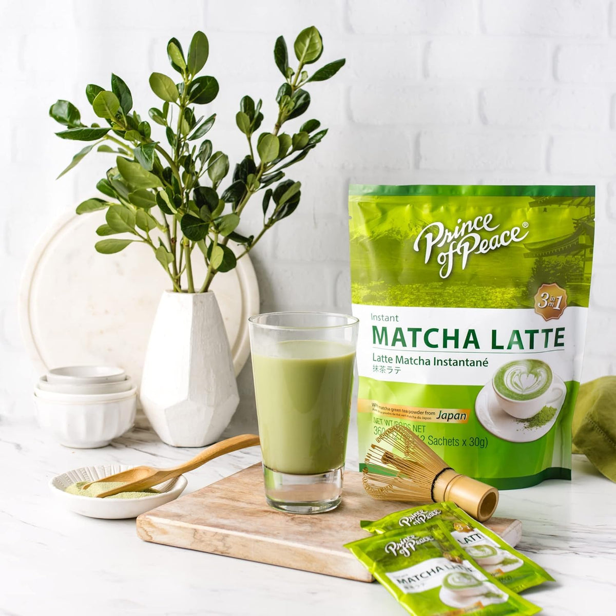 Prince of Peace 3 in 1 Matcha Latte Instant Beverage, 24 Sachets Made with Matcha Powder from Japan - Instant Hot or Cold Beverage Rich and Creamy Taste (Pack of 2)