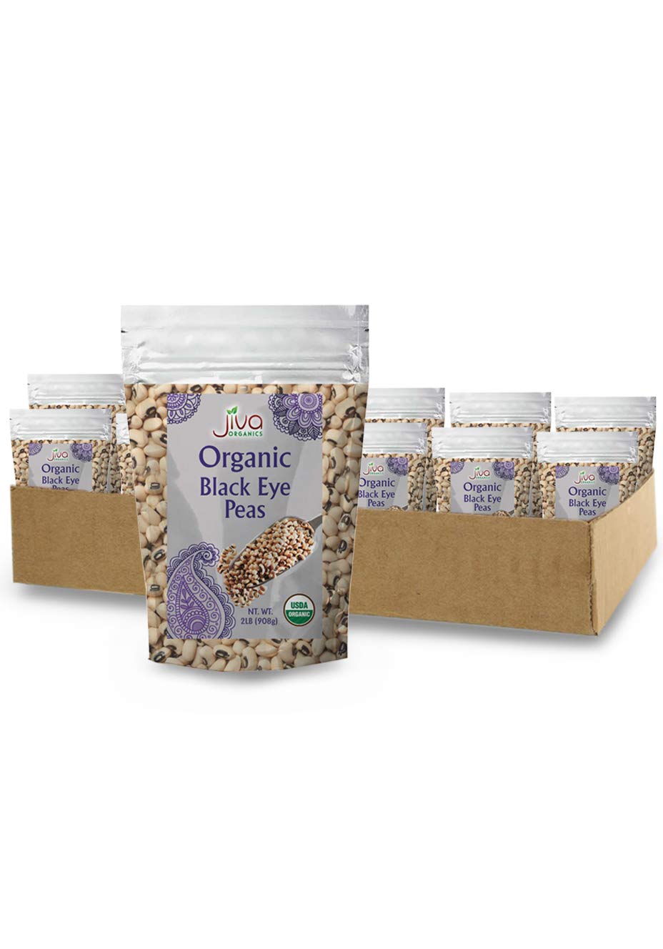 Jiva Organic Black Eye Peas 2 Pound Bag - Cowpeas (Pack of 12)