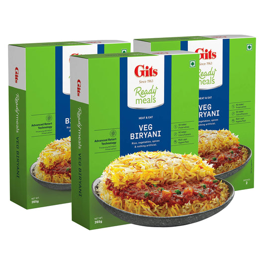 Gits Ready to Eat Veg Biryani, 795g (Pack of 3 X 265g Each)