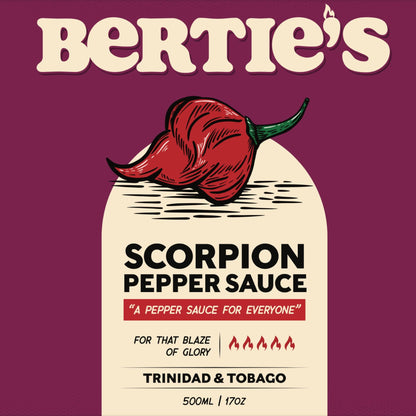 Bertie's Trinidad Scorpion Pepper Sauce (10 Oz/300ml) | Strong Flavour And Insane Heat