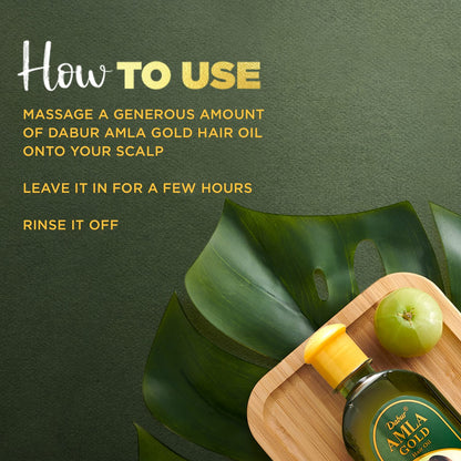 Dabur Amla Gold Hair Oil - With Amla, Almond and Henna - Moisturizing Scalp and Hair Oil for All Hair Types - 10.14 Fl Oz