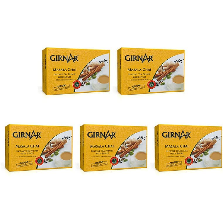 Pack Of 5 - Girnar Instant Masala Chai Milk Tea Sweetened - 220 Gm (7.7Oz) - Indian Tea & Coffee