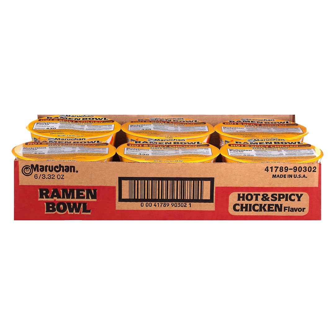 Maruchan Bowl Hot & Spicy Chicken, 3.32 Oz, Pack of 6