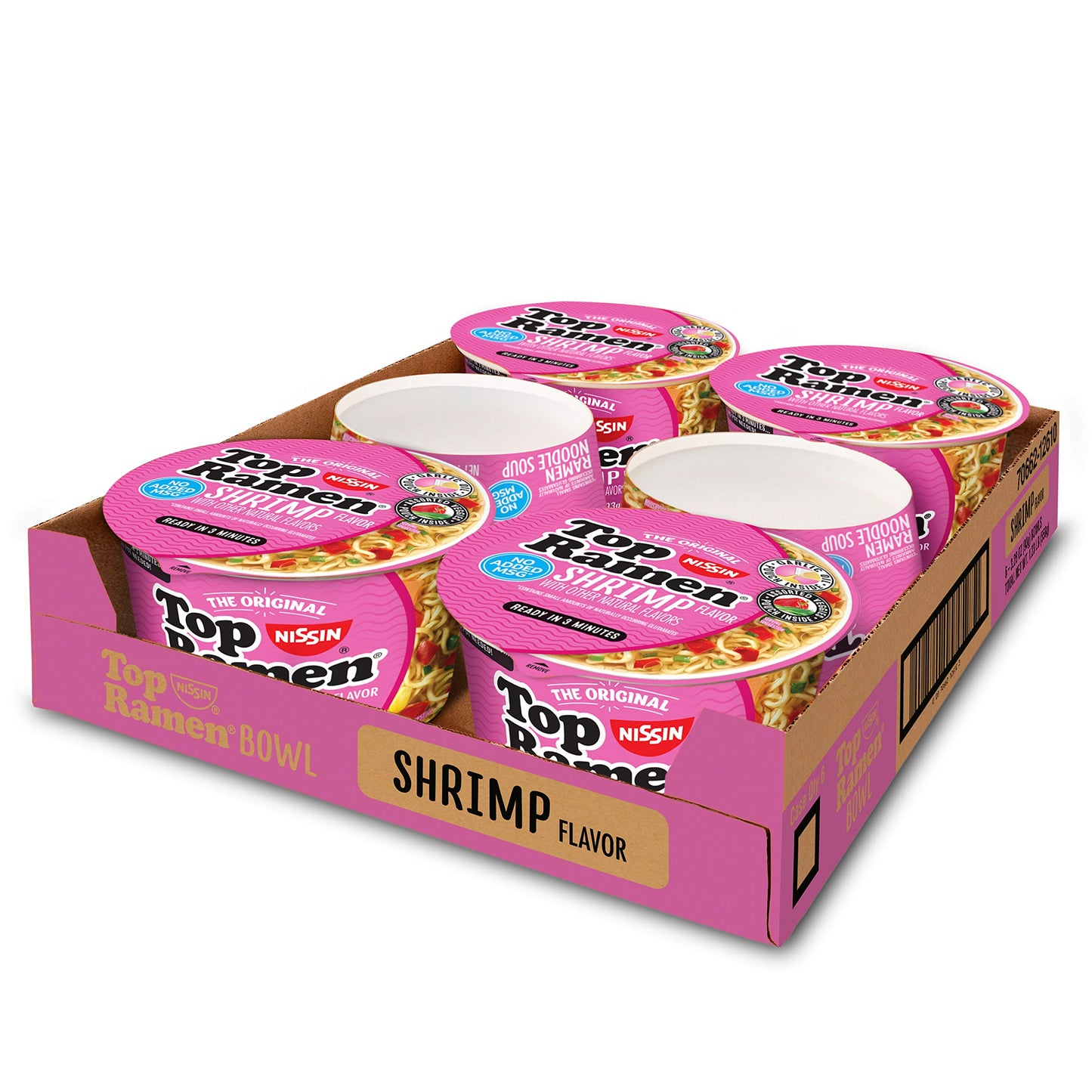 Nissin Top Ramen Bowl, Shrimp Flavor, Microwavable Bowl, 3.28oz. (6-Pack)