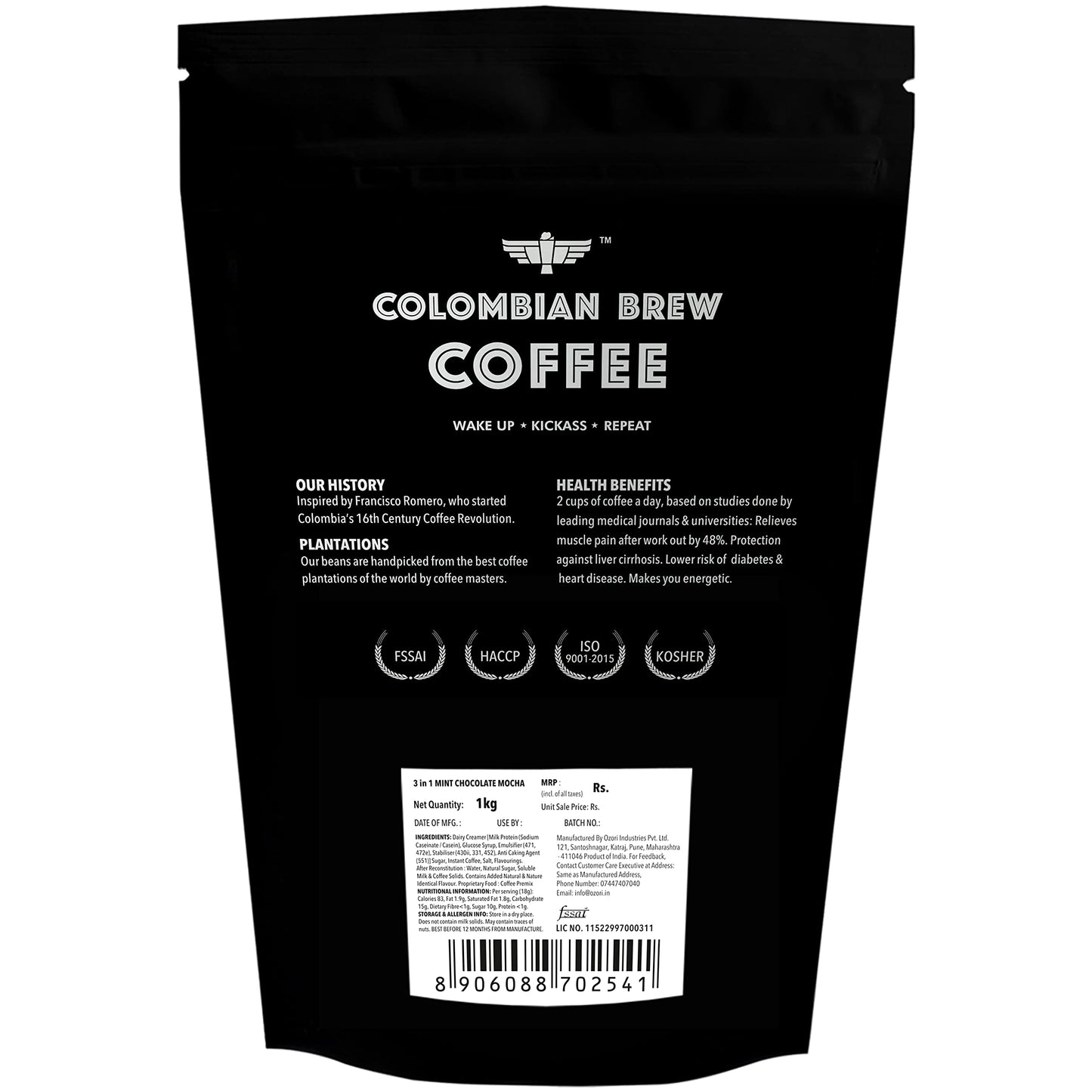 Colombian Brew Mint Chocolate Mocha Instant Coffee, No Sugar Vegan 1kg