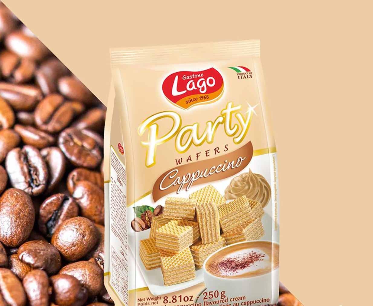 Gastone Lago Party Wafers Cappuccino Cream Filling 8.82 oz, 250g (Pack of 3)