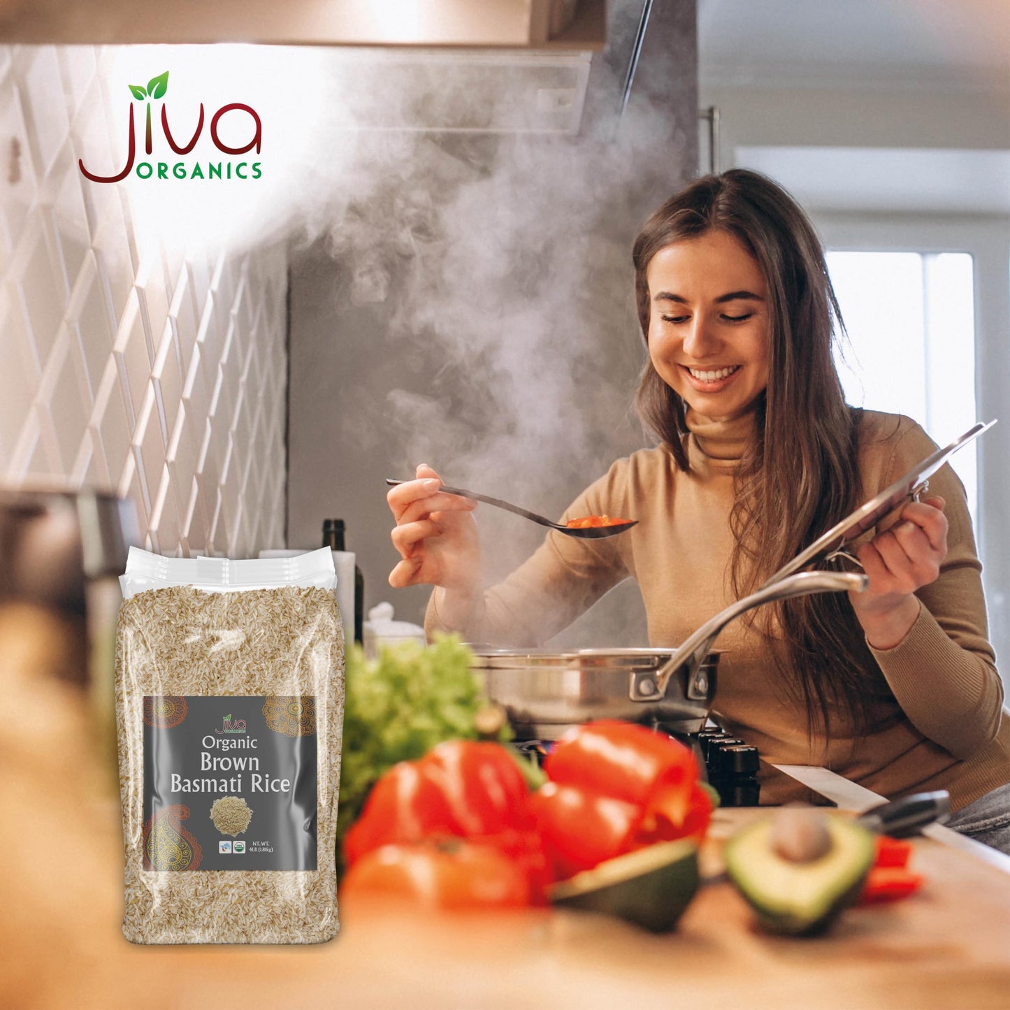 Jiva Organic Brown Basmati Rice 4 Pound Bag - Premium Quality from India
