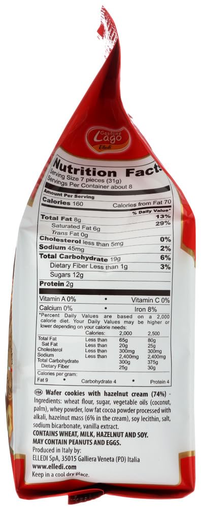 Gastone Lago Party Wafers Hazelnut Cream Filling 8.82 oz, 250g (Pack of 2) (Hazelnut, 2-Pack)
