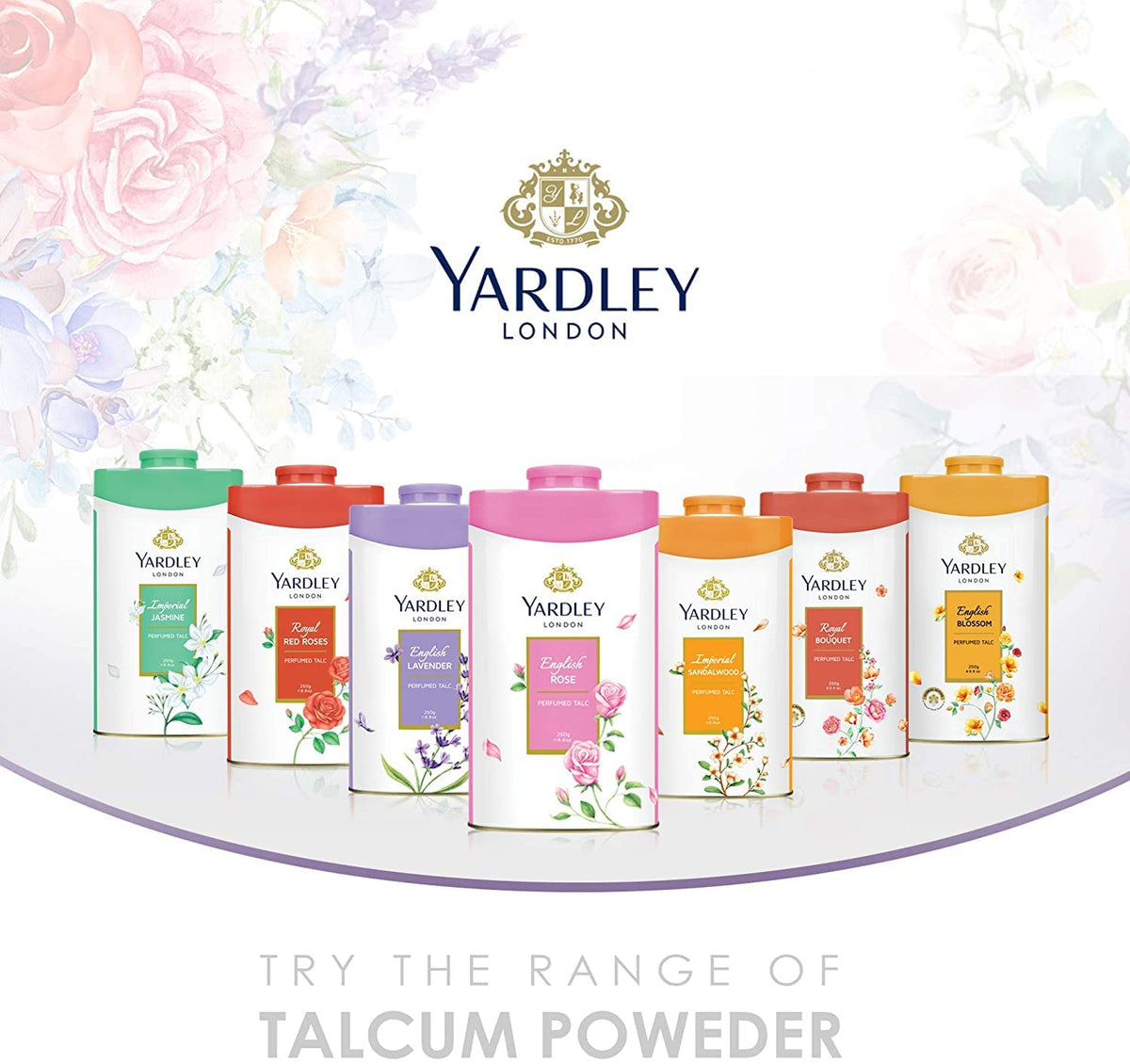 Yardley London Floral Talcum Powder, long lasting fragrance, sweat free, all day pleasant smell, 250gm x 3 (Lavender, Jasmine, Sandalwood) - Skin Care