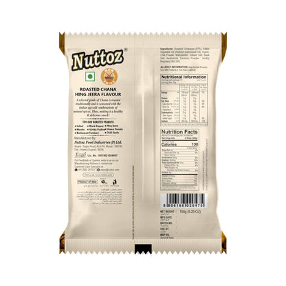 Nuttoz Roasted Chana, 150g Pack of 2, Hing Jeera, Nimbu Pudina, Black Pepper, Masala Flavors (Hing Jeera Roasted Chana)