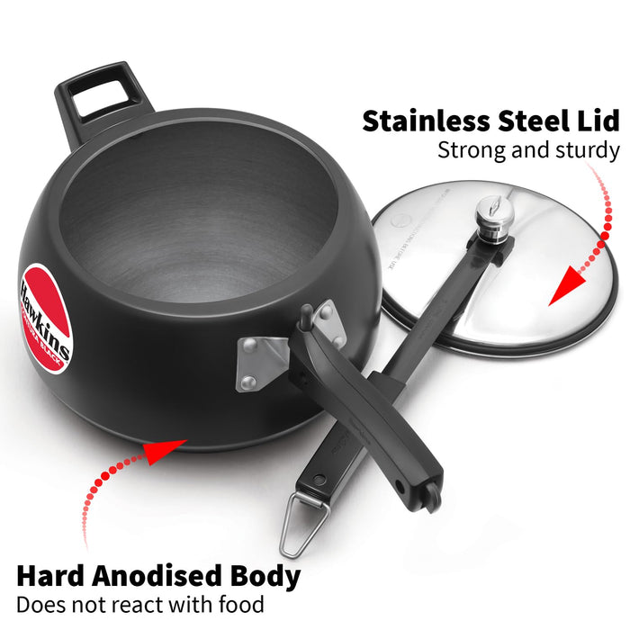 Hawkins CB50 Hard Anodised Pressure Cooker, 5-Liter,Black