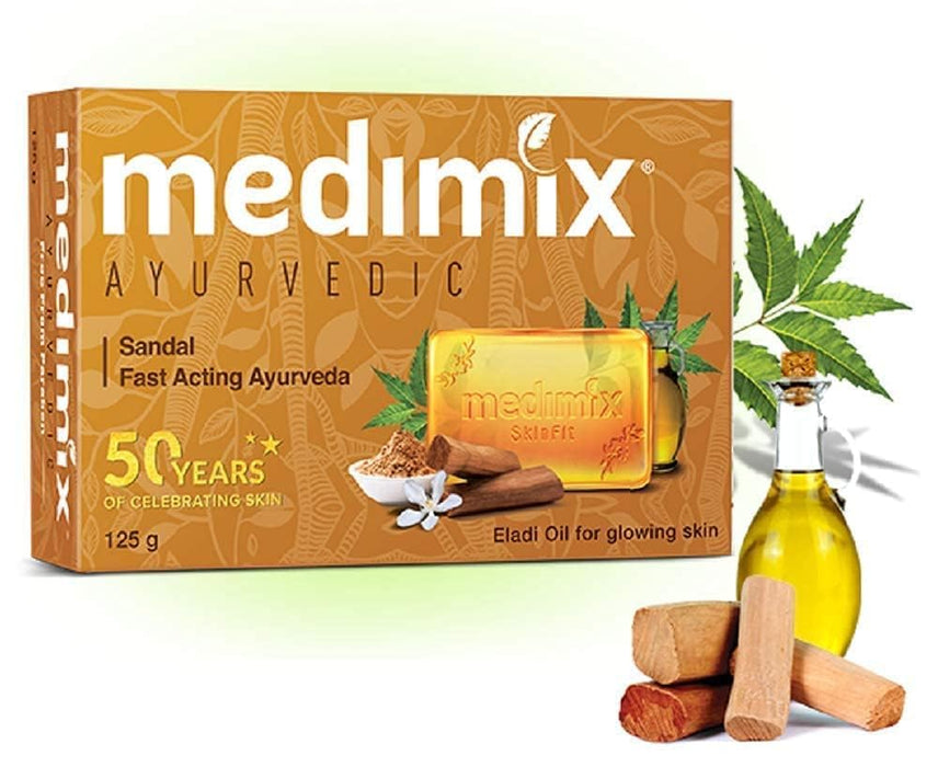 Medimix Herbal Handmade Ayurvedic Soap with Sandal with Eladi Oil for Blemish-Free Skin 125 Gram (Pack of 4)