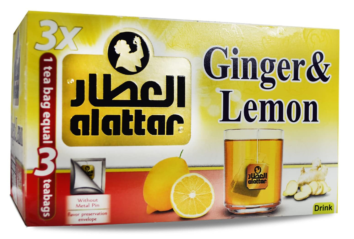 AlAttar Tea Herbal Ginger & Lemon Flower Al Attar Egyptian ElAttar Egypt Herbals Herb Arab Herbs Arabic No Additives Non Gmo Kosher Halal (20 Tea Bag)