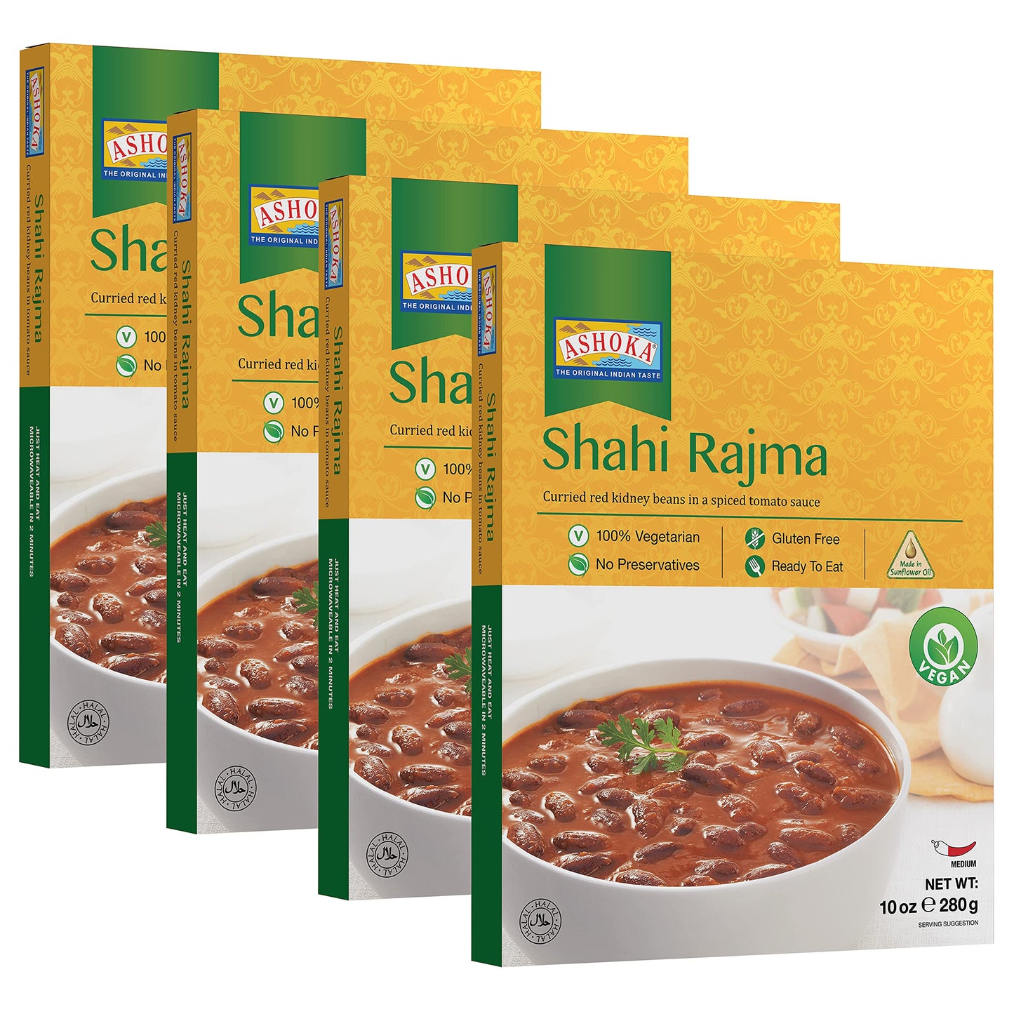 Ashoka Ready to Eat Indian Meals Since 1930, 100% Vegan Shahi Rajma, All-Natural Traditionally Cooked Indian Food, Plant-Based, Gluten-Free and with No Preservatives, 10 Ounce