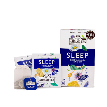 Ahmad Tea Herbal Tea, Camomile, Honey, & Lavender 'Sleep' Natural Benefits Teabags, 20 ct (Pack of 6) - Decaffeinated & Sugar-Free