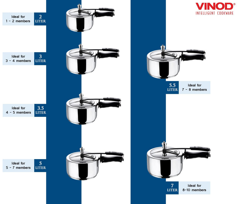 Vinod Pressure Cooker Stainless Steel  Inner Lid - 3 Liter  Sandwich Bottom  Indian Pressure Cooker  Induction Friendly Cooker  Best Used For Indian Cooking, Soups, and Rice Recipes, Quinoa