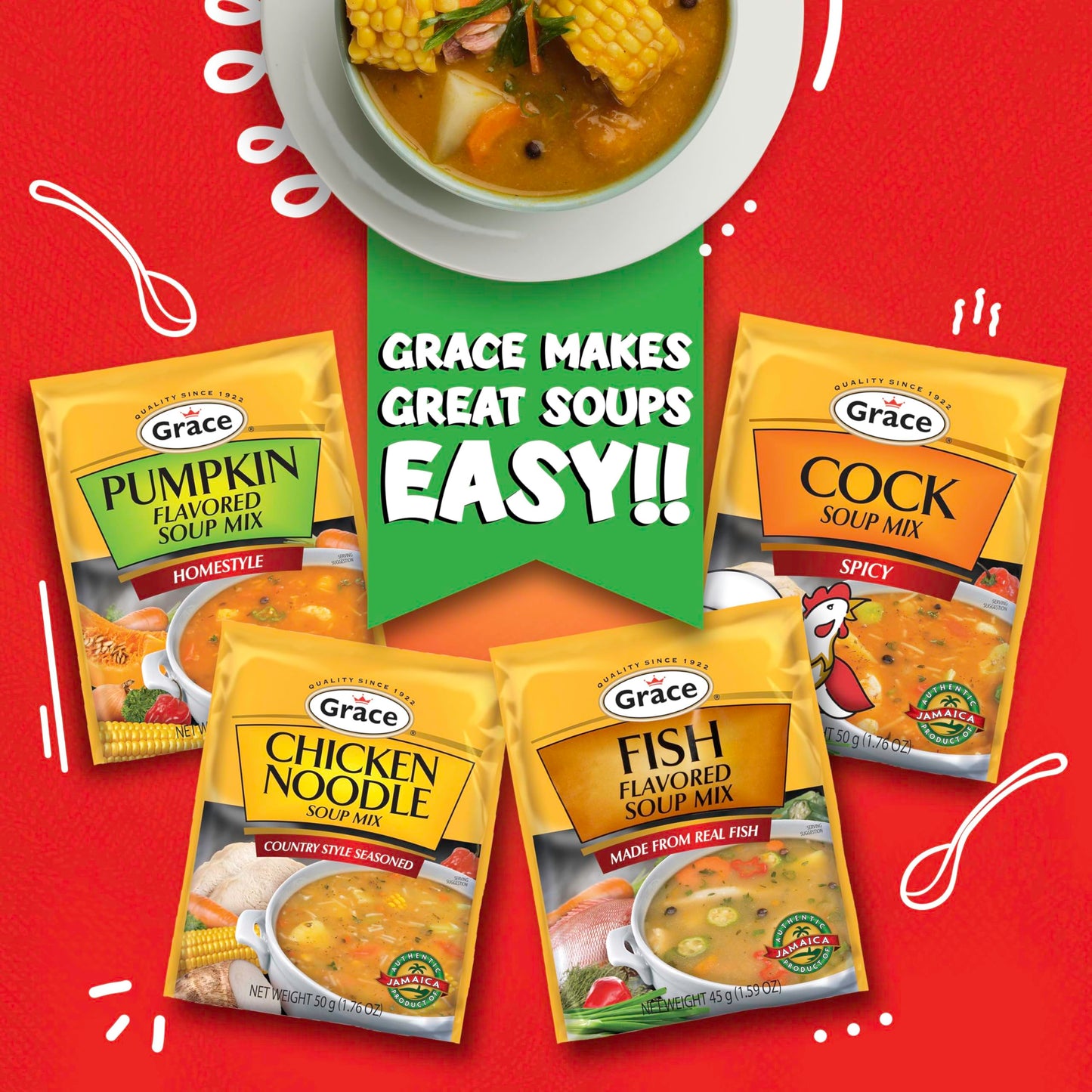 Grace Chicken Flavored Soup Mix Country Style Seasoned (6 Pack, Total of 360g)
