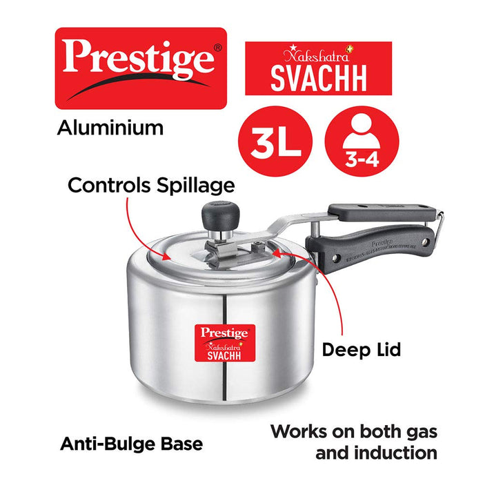 Prestige Nakshatra Plus Svachh 3 Litre Aluminium Straight Wall Inner Lid Pressure Cooker (Svachh Nakshatra)