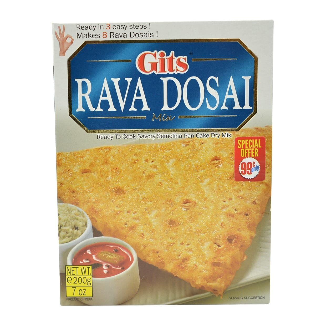 Gits Rava Dosai Mix (Wheat Pan Cake Mix) 7 Oz (Pack of 4)