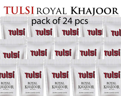 Tulsi Royal Khajoor Plus Silver Coated Dates | Pack of 24 Sachet.