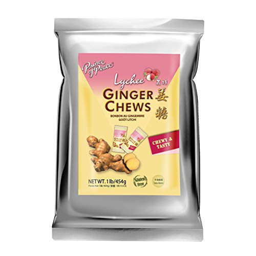 Prince of Peace Ginger Chews with Lychee, 1 lb. Candied Ginger Lychee Flavored Candy Lychee Ginger Chews