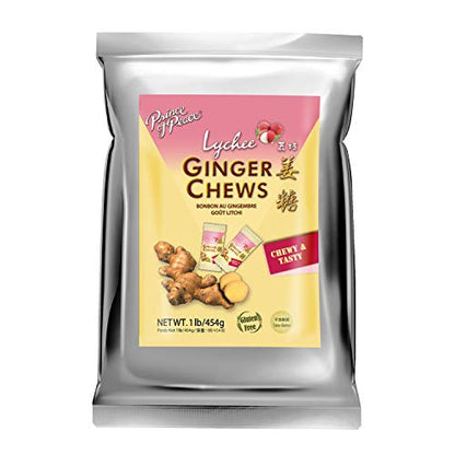 Prince of Peace Ginger Chews with Lychee, 1 lb. Candied Ginger Lychee Flavored Candy Lychee Ginger Chews
