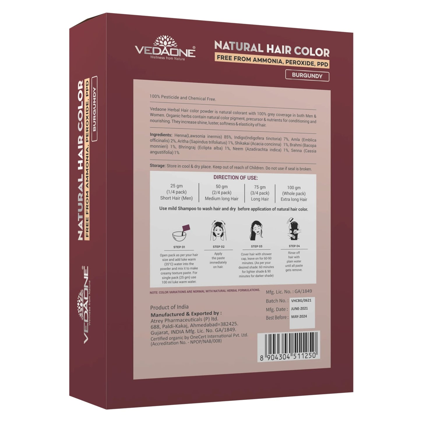 Vedaone Natural Burgundy Hair Color 100gm