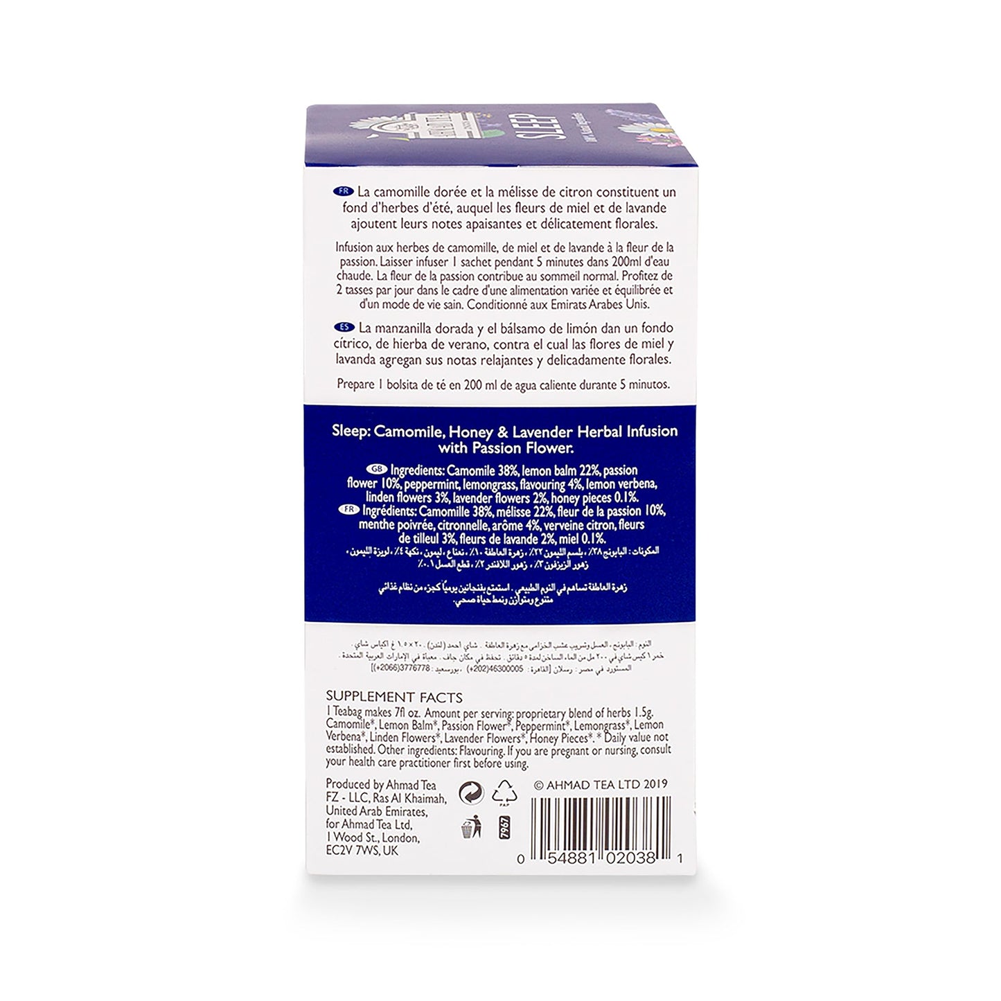 Ahmad Tea Herbal Tea, Camomile, Honey, & Lavender 'Sleep' Natural Benefits Teabags, 20 ct (Pack of 6) - Decaffeinated & Sugar-Free