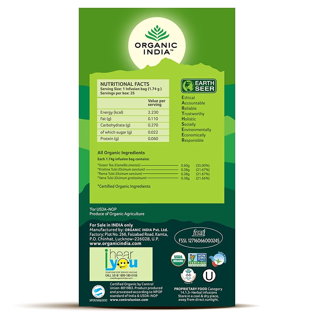 Tulsi Green-Organic India 18 infusion bags - Food / Masala / Dal