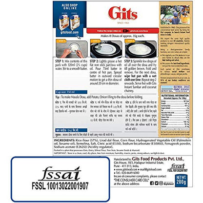 Gits Instant Rice Dosa Breakfast Mix, 800g (Pack of 4 X 200g Each)