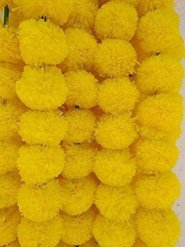 Pack of 5 Artificial Lemon Yellow Marigold Flower Garlands 5 Feet Long, for Parties, Indian Weddings, Indian Theme Decorations, Home Decoration, Photo Prop, Diwali, Indian Festival
