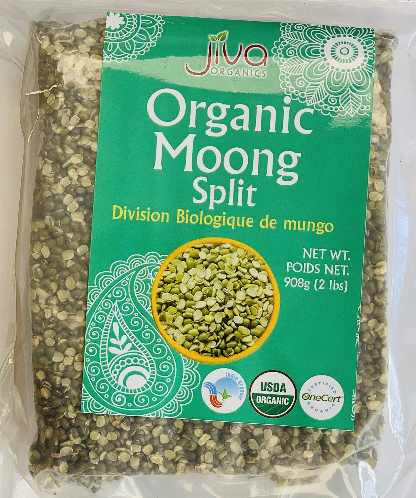 Jiva USDA Organic Split Moong Beans Green 2 Pound