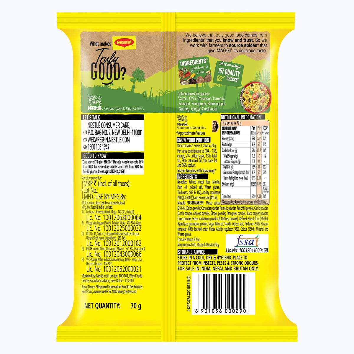 Maggi 2 Minutes Noodles Masala, 70 grams pack (2.46 oz)- 1 pack - Made in India