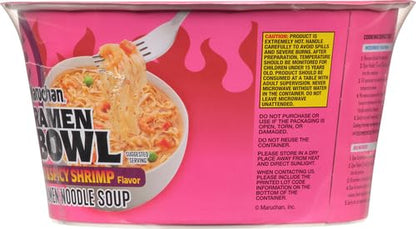 Maruchan Bowl Hot & Spicy with Shrimp Flavor Ramen Noodles with Vegetables 3.32 OZ (Pack of 12)